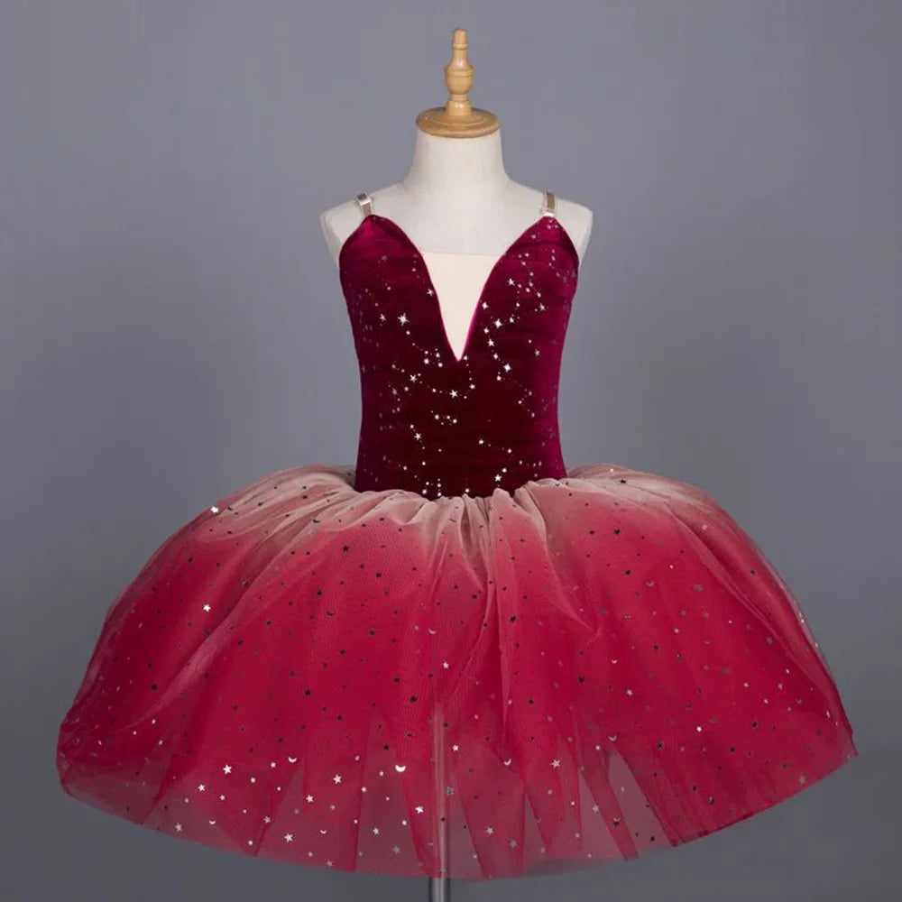 Girls Sequin Ballet Tutu Dress – Sparkly Dance Costume Kids Ballet Costume Nixie Red 120CM