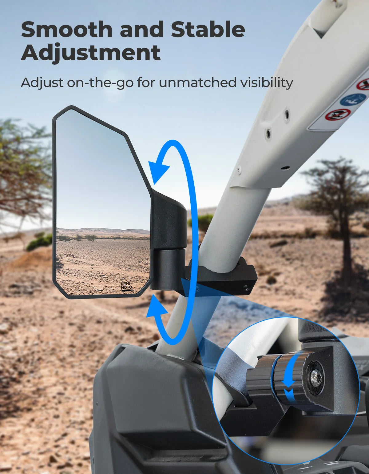 KEMIMOTO UTV Side Mirrors | Fits 1.65–2" Roll Cage | Pair UTV Side Mirrors Nixie