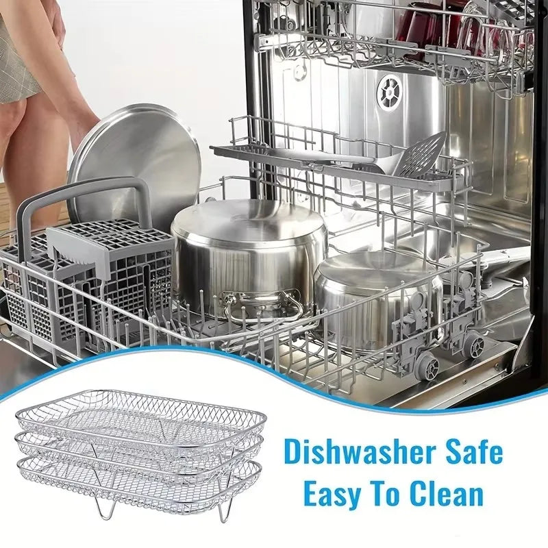 Stainless Steel Air Fryer Rack 1-3 Layer Stackable Grill Basket Air Fryer Rack Nixie