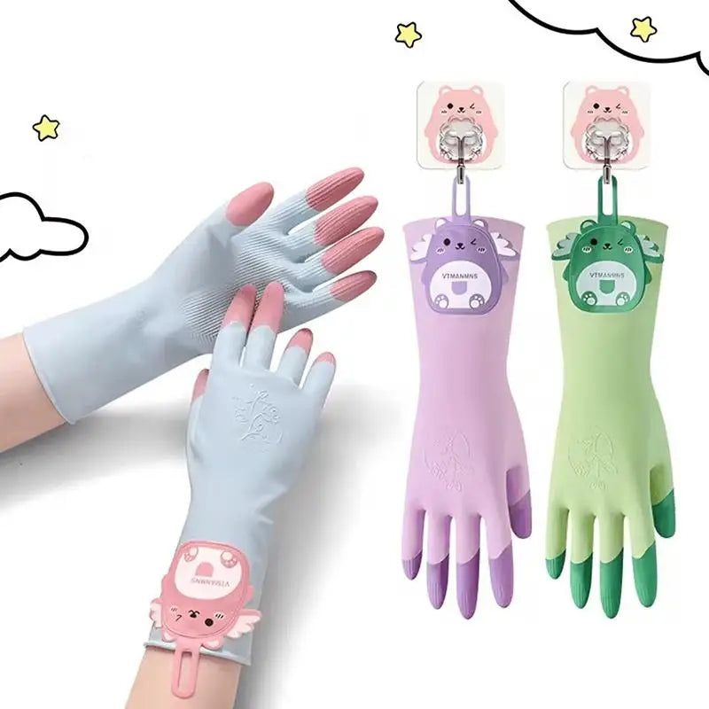 Cute Bear Waterproof PVC Kitchen Gloves – Non-Slip Cleaning Household Cleaning Gloves Nixie