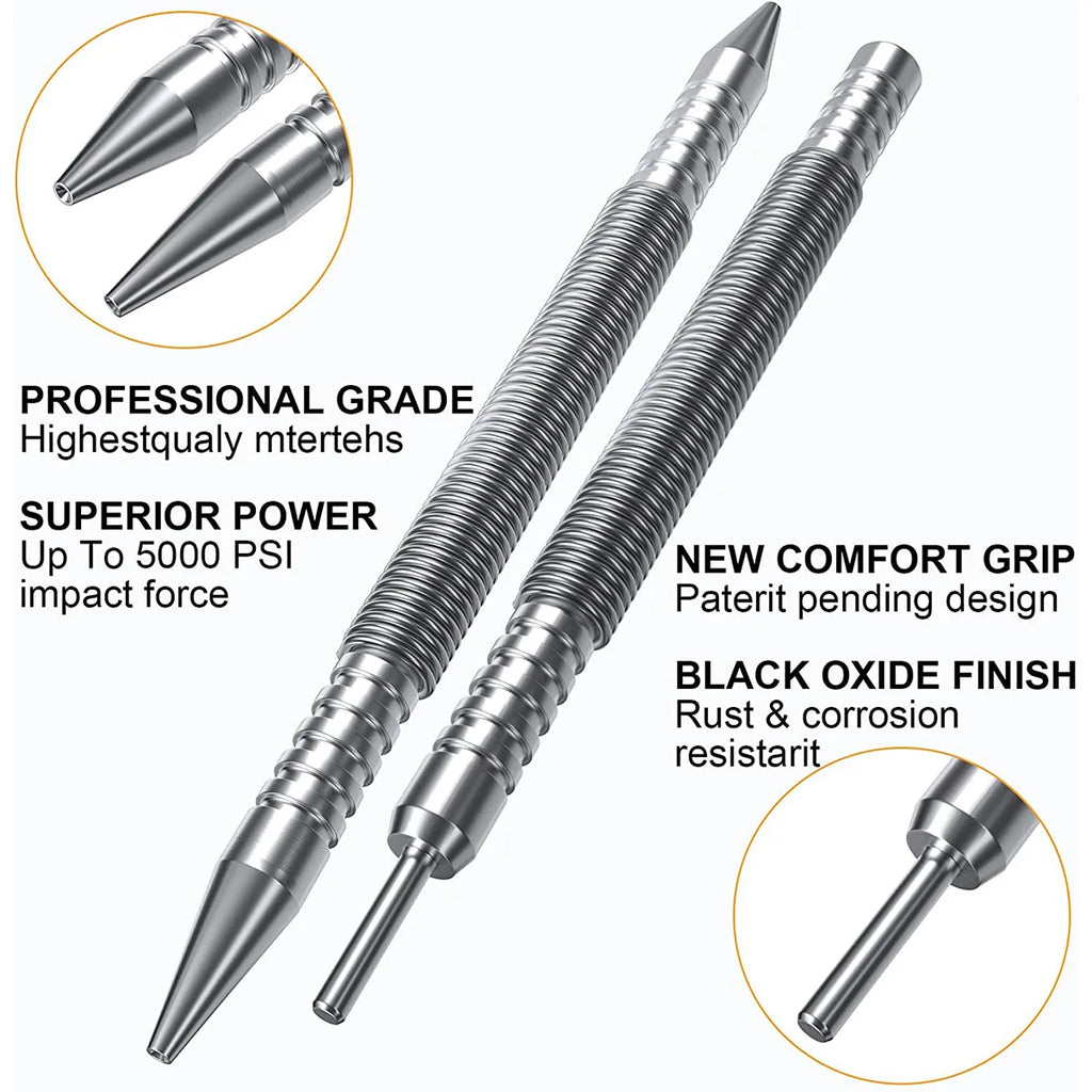 Spring Center Punch & Dual Head Nail Setter – High Carbon Steel Nail Punch Tool Set Nixie