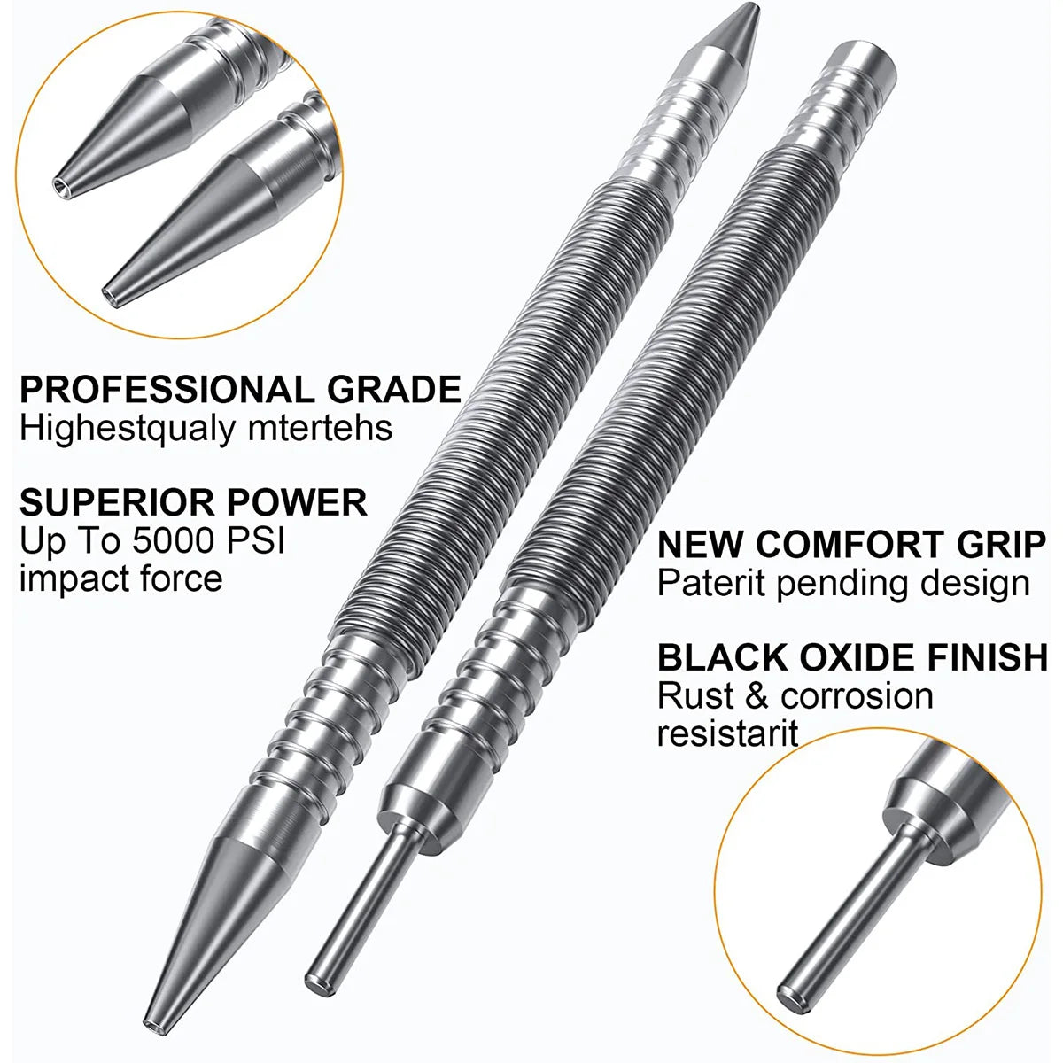 Spring Center Punch & Dual Head Nail Setter – High Carbon Steel Nail Punch Tool Set Nixie