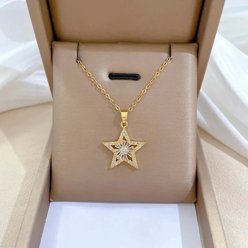 Women's Star Pendant Necklace – Gold Stainless Steel Choker
