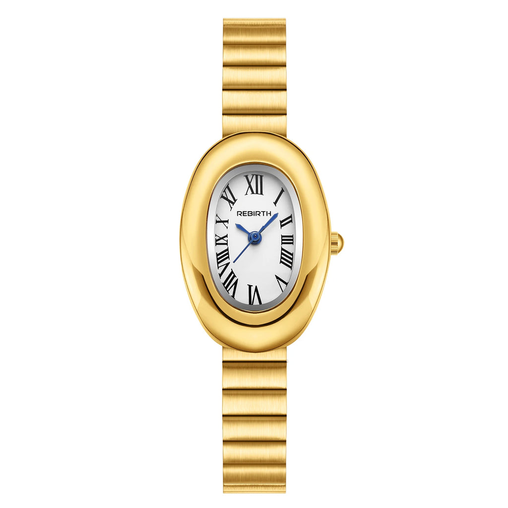 REBIRTH Vintage Oval Gold Women's Quartz Watch Roman Numeral Women's Quartz Watch Nixie Gold