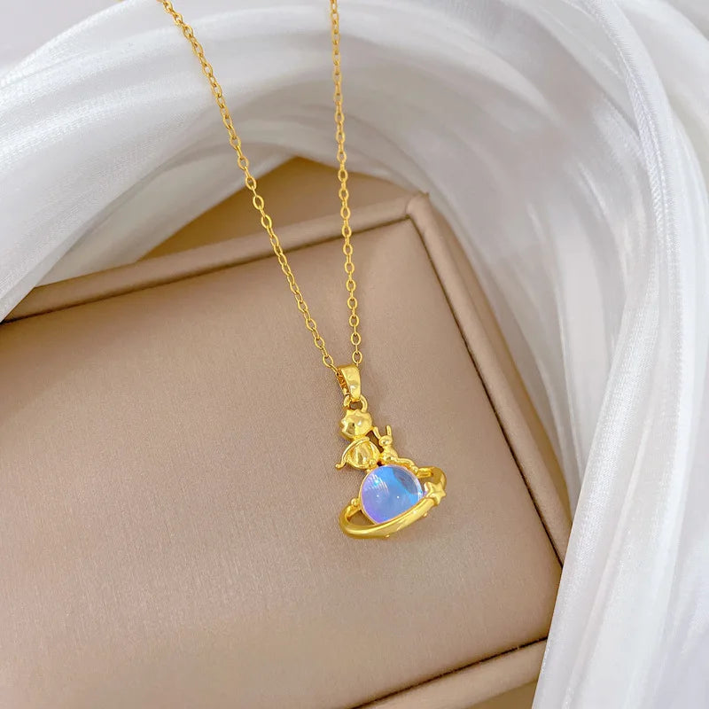 Starry Sky Pendant Choker Necklace – Gold Stainless Steel Pendant Choker Necklace Nixie