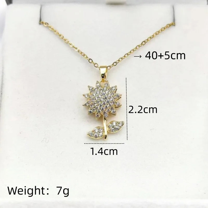 Rotatable Sunflower Zircon Pendant Necklace – Gold Copper Pendant Necklace Nixie