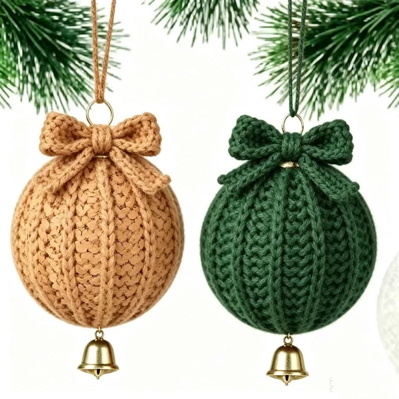 Hand Crochet Christmas Ball Ornaments with Bells – 10 Pcs Christmas Ornament Set Nixie