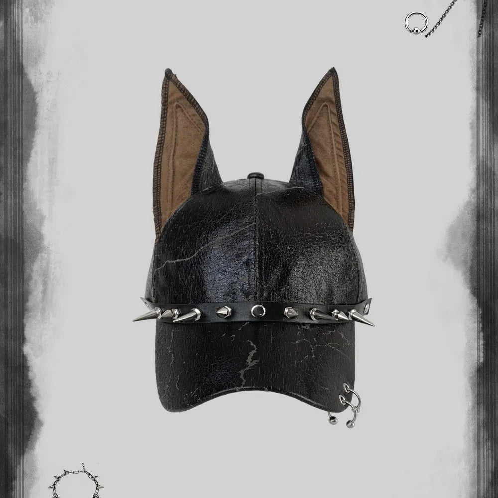 Retro Punk Doberman Dog Ears PU Leather Baseball Cap Unisex Baseball Cap Nixie A