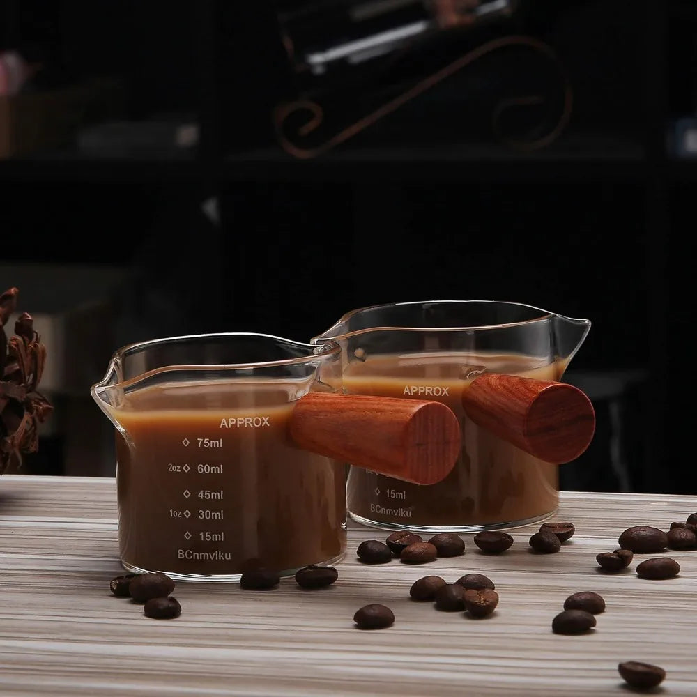 75ml Borosilicate Espresso Shot Glass with Wooden Handle Espresso Shot Glass Nixie