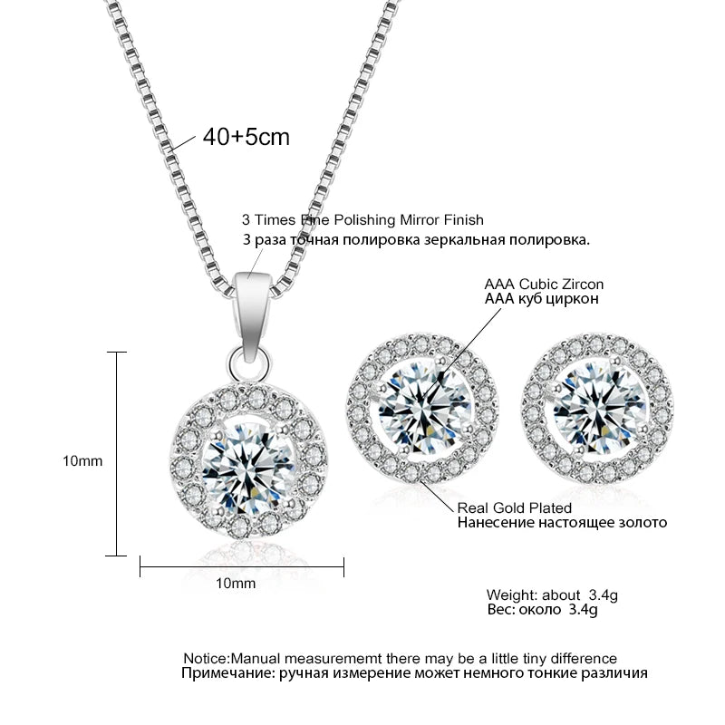 Silver CZ Crown Necklace Earring Ring Jewelry Set for Women Jewelry Set Nixie