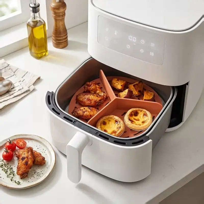 Silicone Air Fryer Divider Tray | 3-Compartment Reusable Liner Air Fryer Liner Nixie