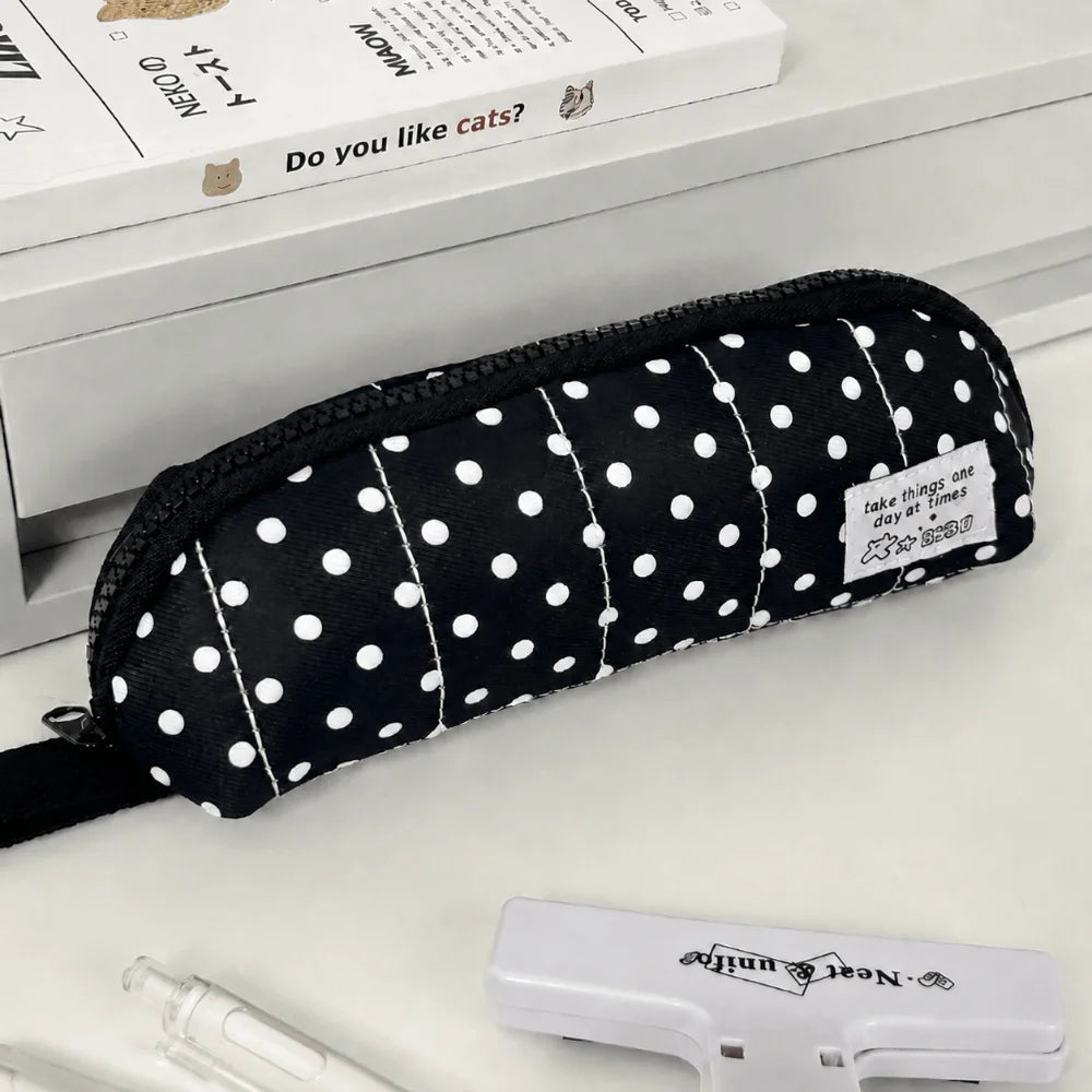 Polka Dot Pencil Case Large Capacity with Hand Strap – 5 Styles
