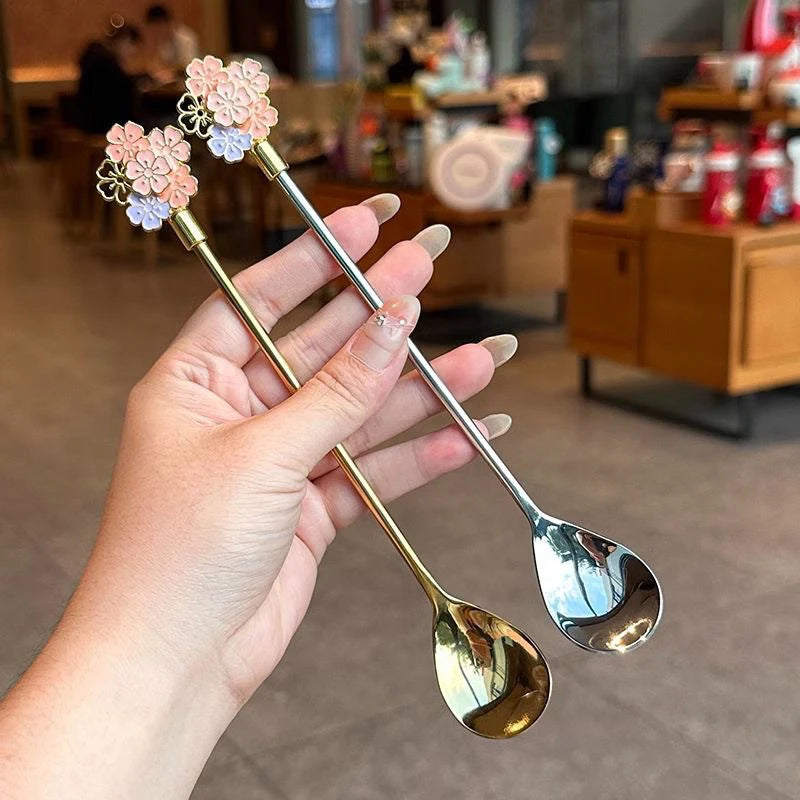 Stainless Steel Cherry Blossom Dessert Spoons, Set of 2 Decorative Dessert Spoon Nixie