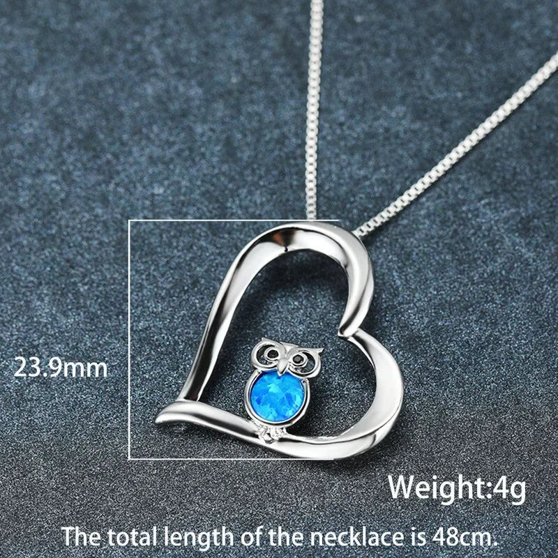 Owl Heart Pendant Necklace – Rose Red Simulated Opal Gift Pendant Necklace Nixie