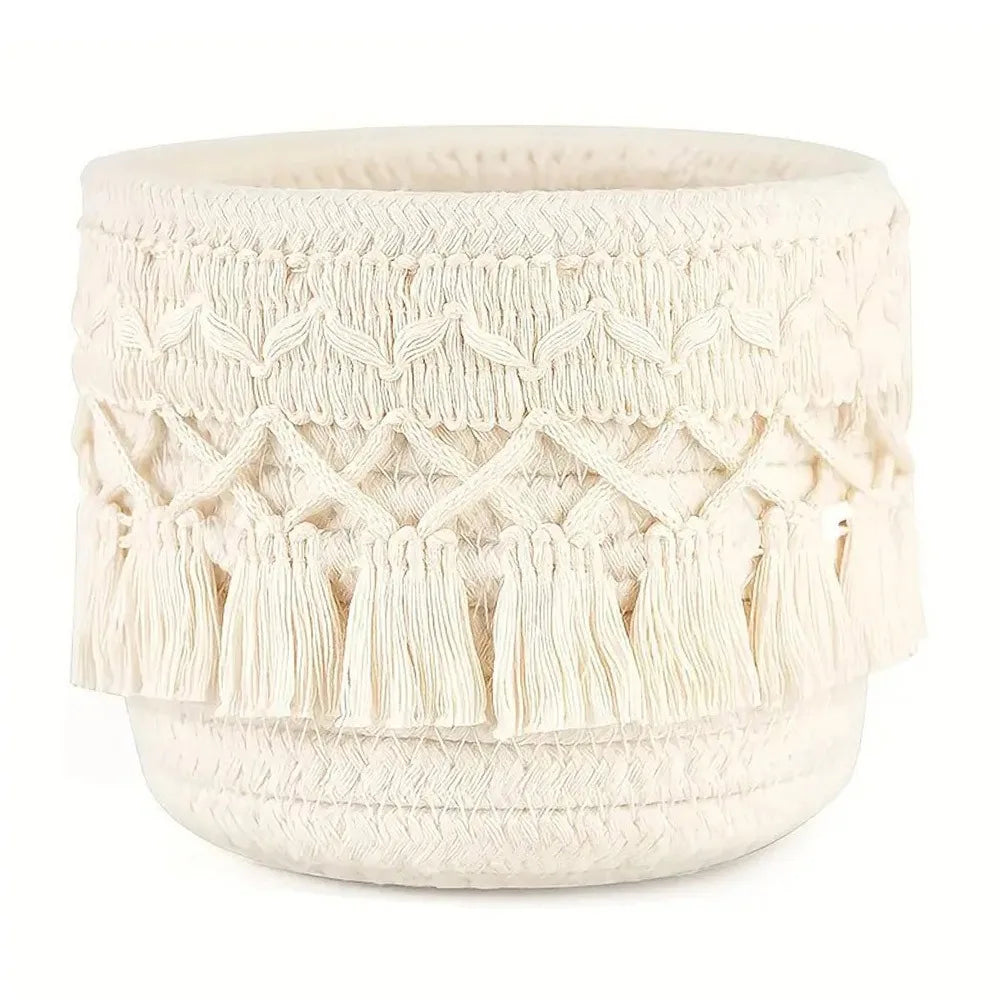 Cotton Rope Tassel Desktop Storage Basket – Pen & Organizer Desktop Storage Basket Nixie White-10cm-10cm