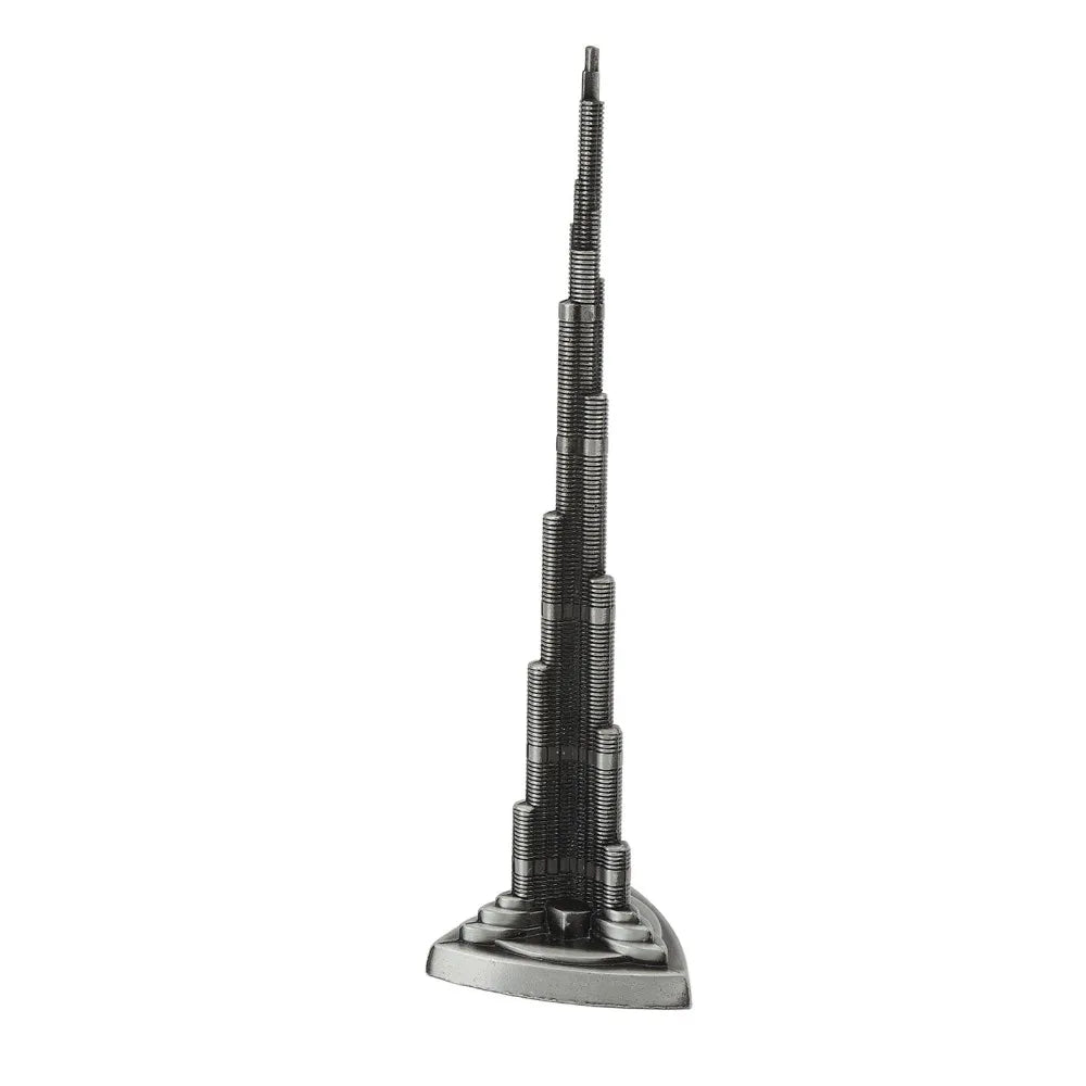 Burj Khalifa Tower Model Gray Alloy Dubai Landmark Statue 8.66in Architectural Figurine Nixie