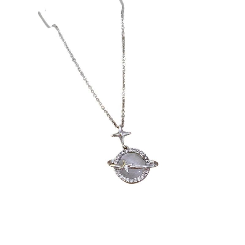 Cat's Eye Moon Pendant Necklace – Stainless Steel Clavicle Chain