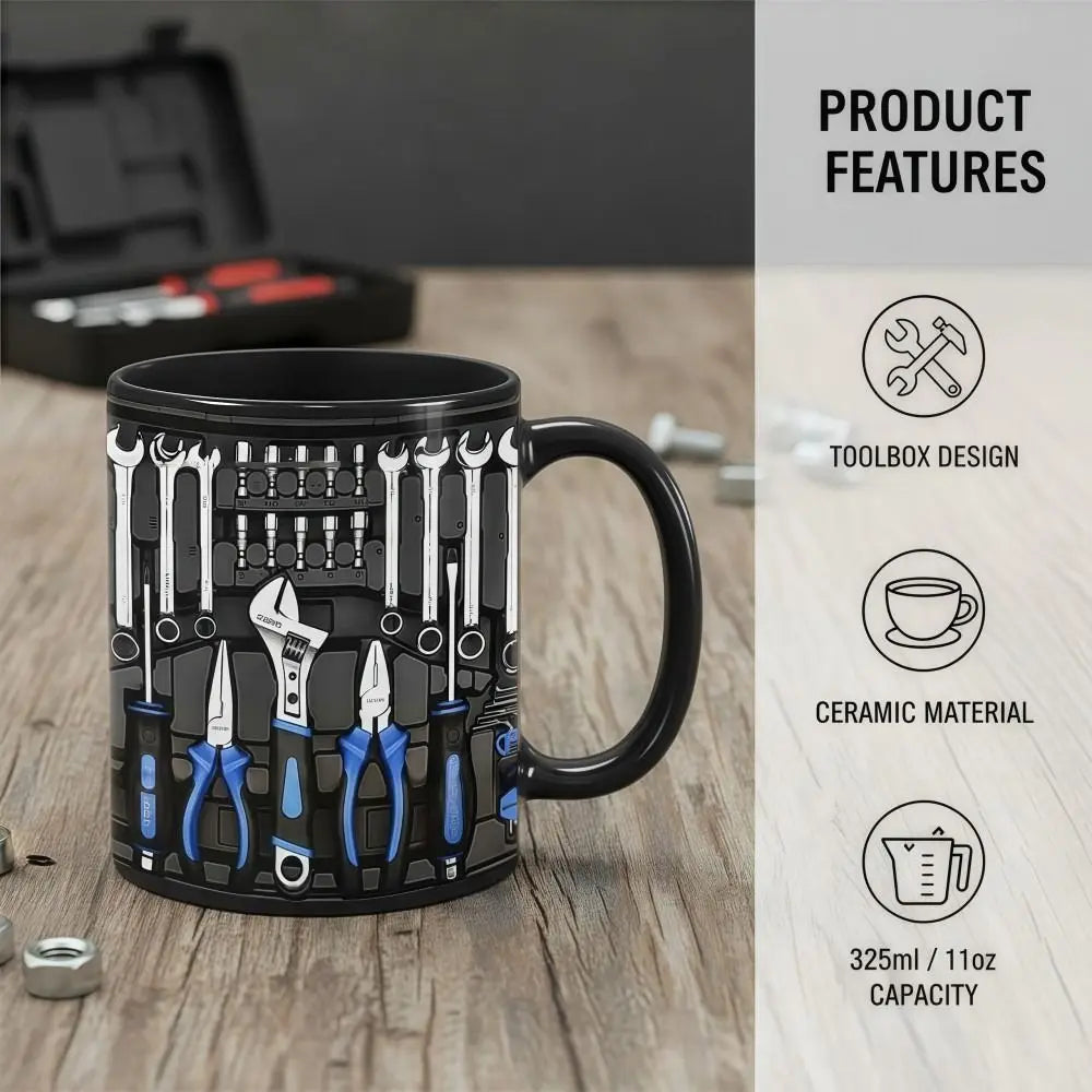 Mechanic Wrench Ceramic Coffee Mug 11oz | Tool Pattern Gift Novelty Coffee Mug Nixie