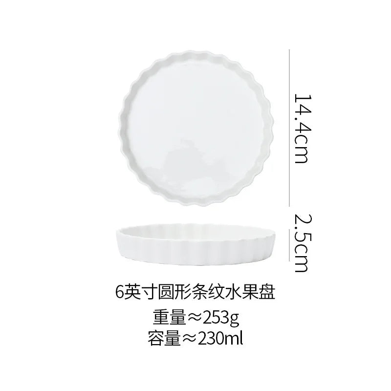 White Ceramic Round Stripe Pizza Baking Tray – 18cm
