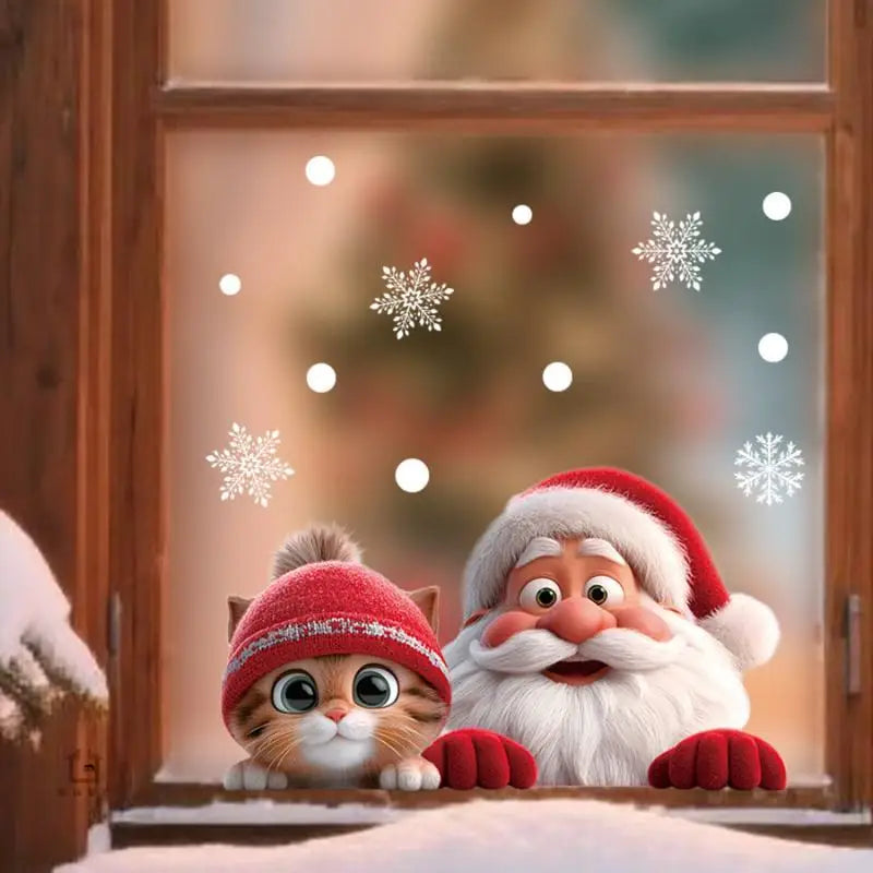 Christmas Window Static Cling Stickers – Santa, Cat & Snowflake Window Cling Stickers Nixie