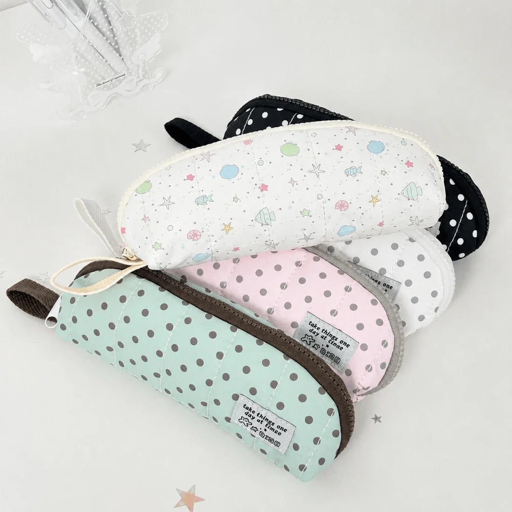 Polka Dot Pencil Case Large Capacity with Hand Strap – INS Style