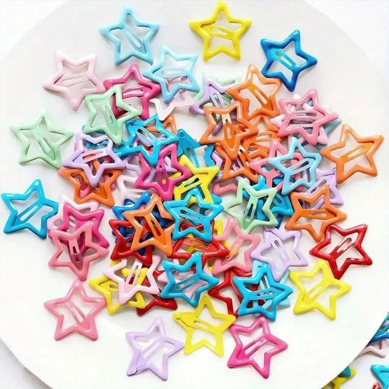 50/100pcs Hollow Star Hair Clips – Colorful Snap Design Hair Clips Nixie