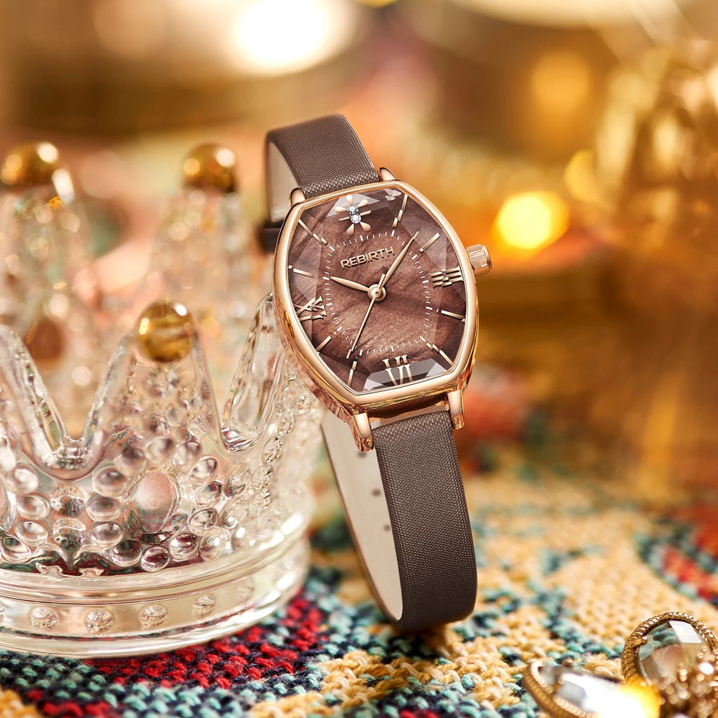 REBIRTH Women's Retro Leather Quartz Watch | Numberless Dial Women's Quartz Watch Nixie