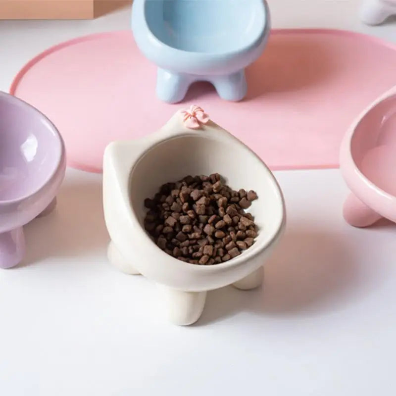 15° Tilted Ceramic Cat Bowl | Elevated Whisker-Friendly Pet Bowl Ceramic Cat Bowl Nixie
