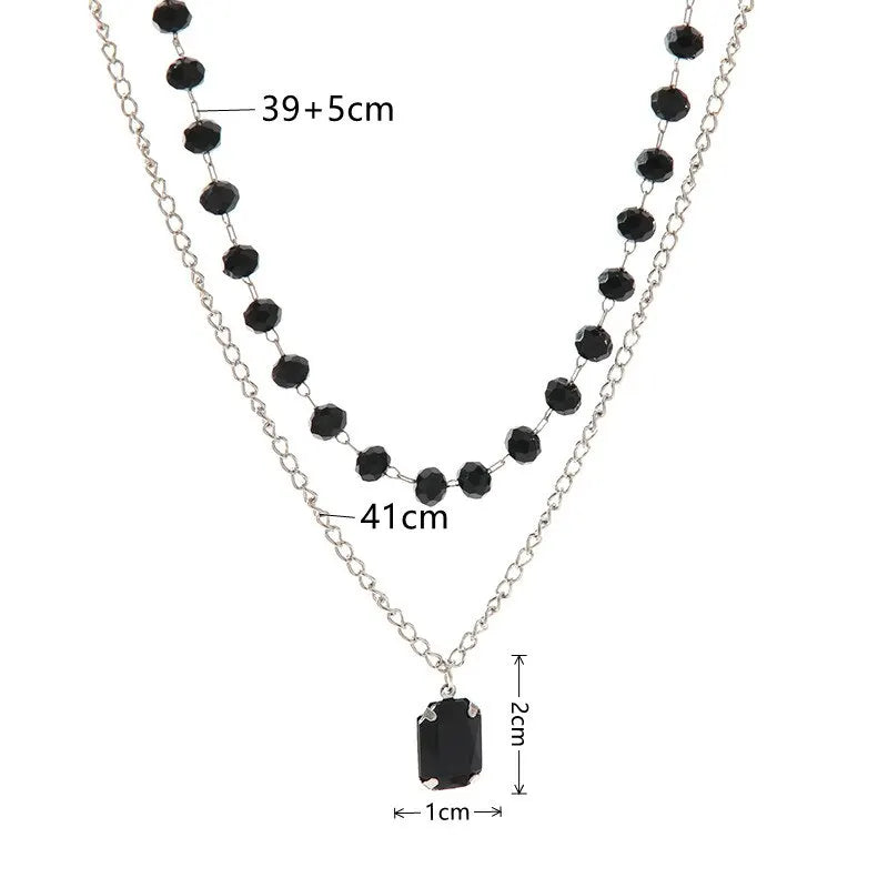 Silver-Plated Black Glass Pendant Necklace | Vintage Elegance Pendant Necklace Nixie