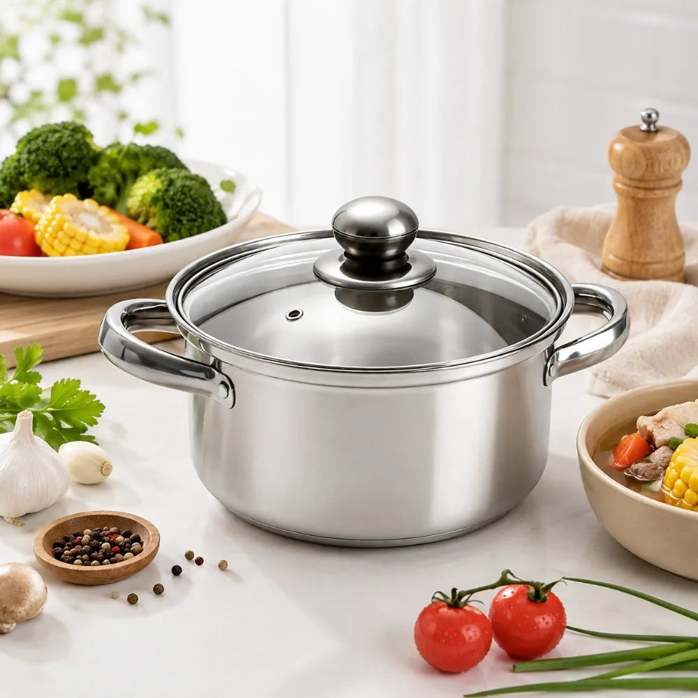 Stainless Steel Stock Pot Set with Glass Lid | Induction Ready Stock Pot Set Nixie
