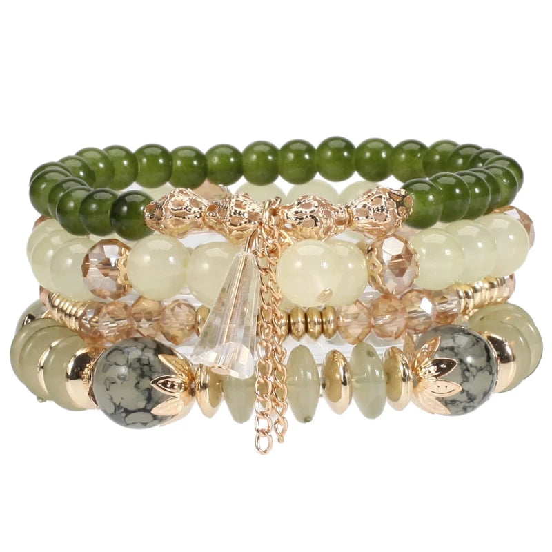 Bohemian Tassel Bracelet – Colorful Glass Crystal 4-Strand Fashion Bracelet Nixie XL1496-9