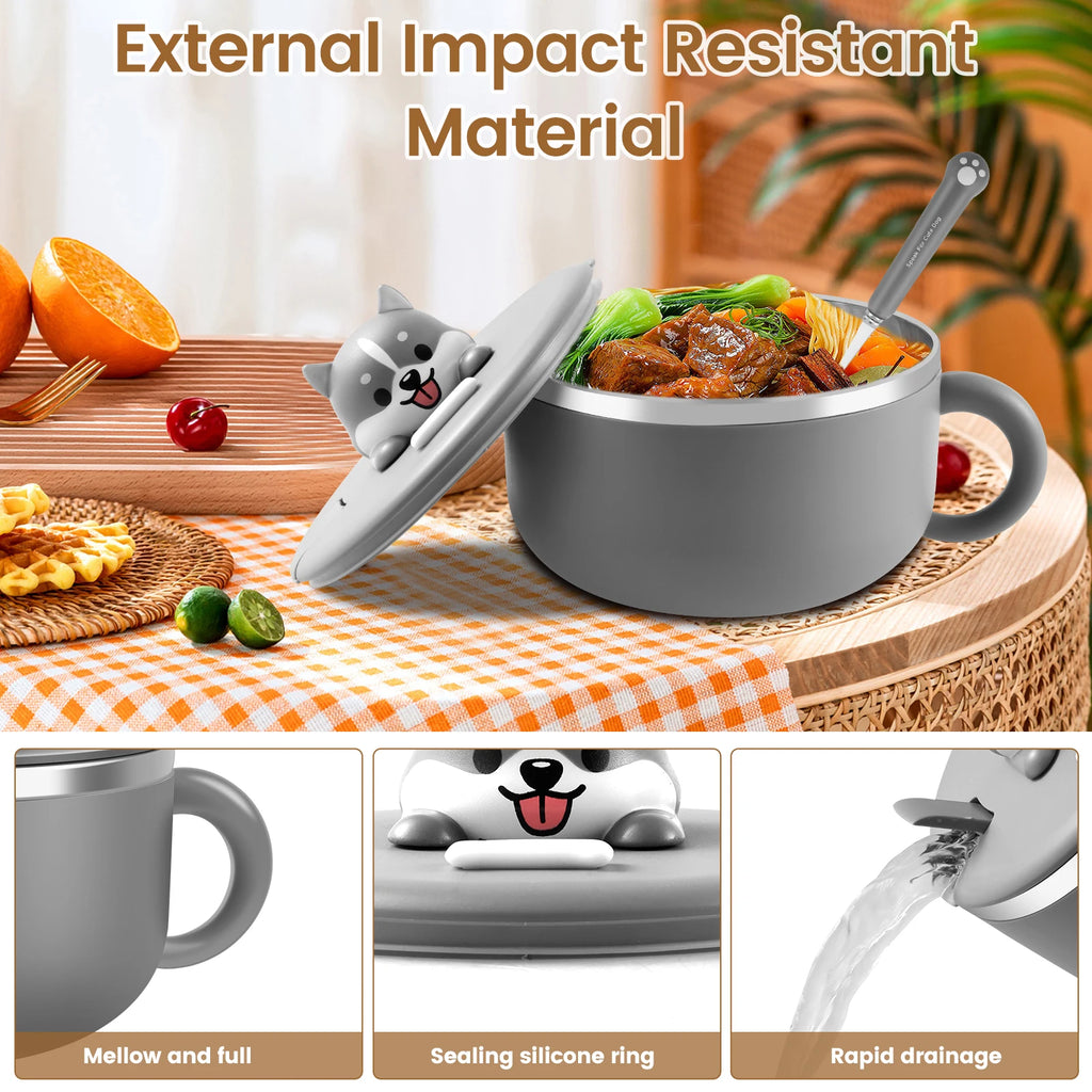 1200ml Stainless Steel Ramen Bowl with Lid, Spoon & Fork Insulated Ramen Bowl Nixie
