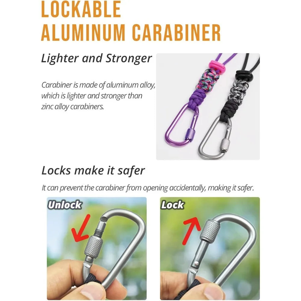 2-Pack Paracord Water Bottle Carrier Clip with Locking Carabiner Bottle Carrier Clip Nixie