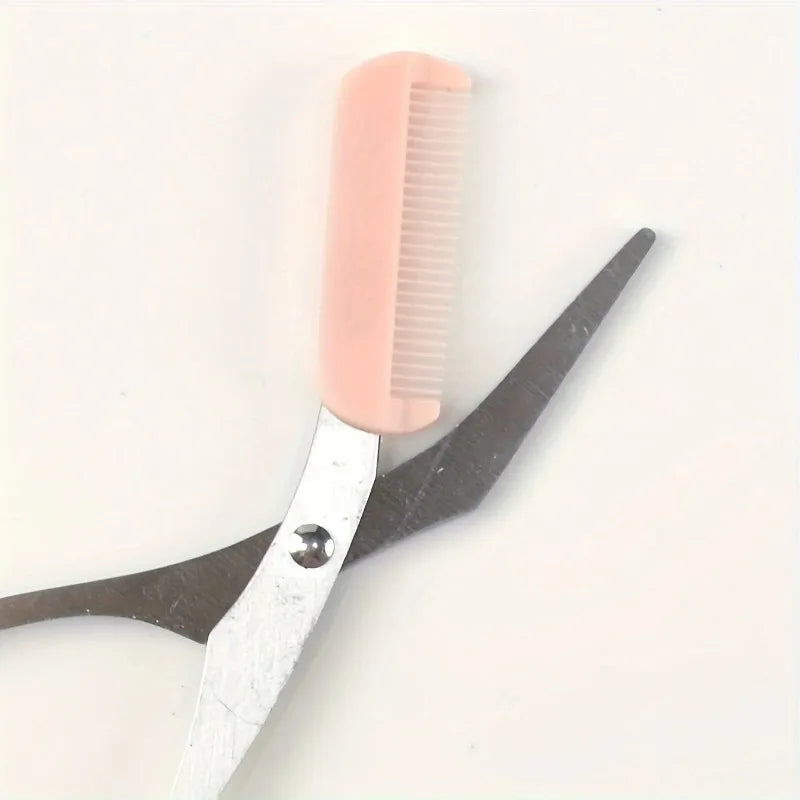 Pink Eyebrow Scissors with Built-In Comb – Stainless Steel Eyebrow Grooming Scissors Nixie