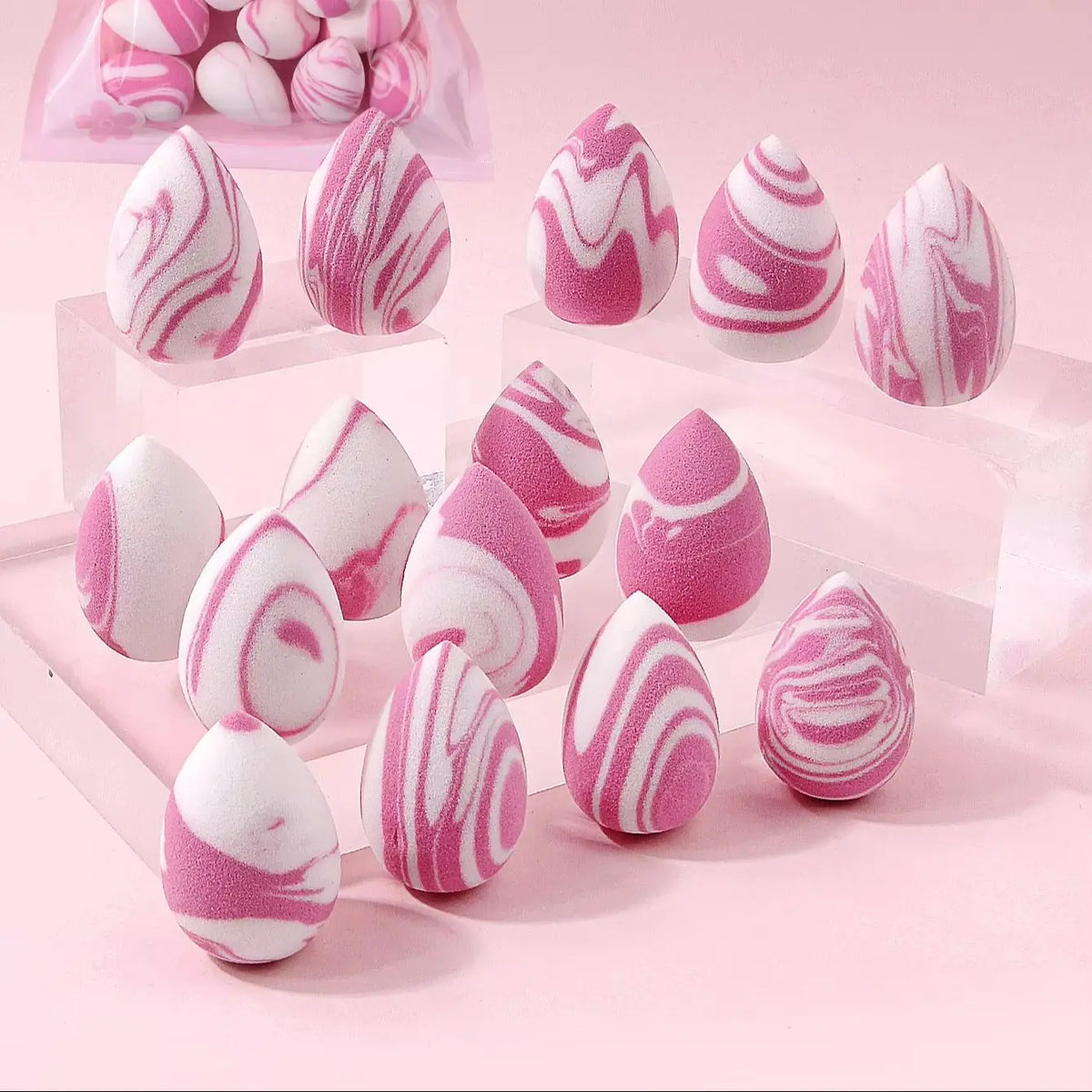 15Pcs Mini Marble Makeup Sponges – Dry & Wet Cosmetic Puffs