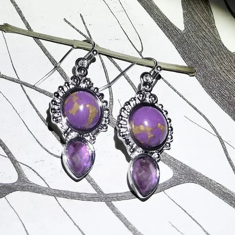 Vintage Crystal Drop Earrings Purple Turquoise Geometric Crystal Drop Earrings Nixie