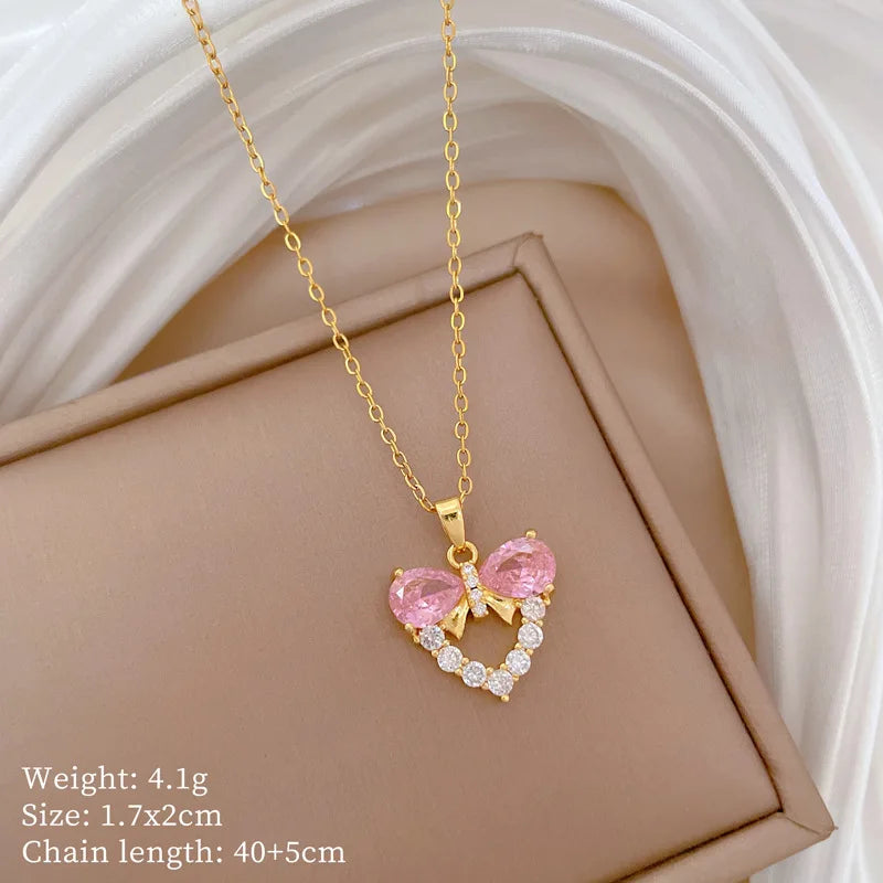 Butterfly Heart Pendant Choker Necklace – Gold Stainless Steel Pendant Necklace Nixie XL1200-361