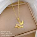 Women's Rose Crane Pendant Necklace – Gold Stainless Steel Pendant Necklace Nixie XL2606-919