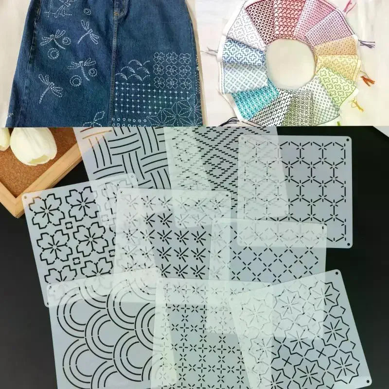 Sashiko Embroidery Stencil Templates – Reusable PET, 9 or 32 Pcs