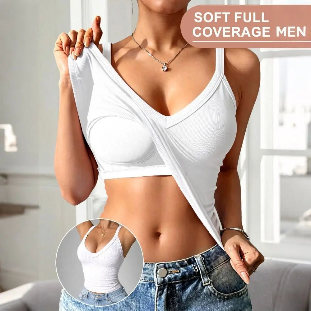 Women's V-Neck Crop Tank Top with Built-In Bra | All Season