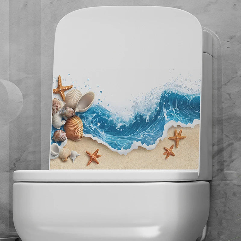 Ocean Shell Toilet Seat Waterproof Sticker – Coastal Décor Decorative Wall Sticker Nixie