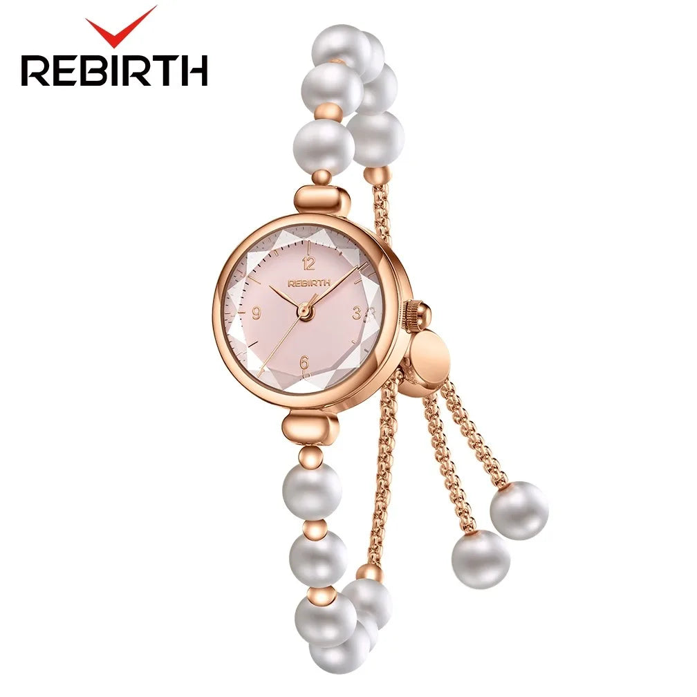 REBIRTH Pearl Bracelet Quartz Watch – Elegant & Compact Pearl Bracelet Watch Nixie Pink