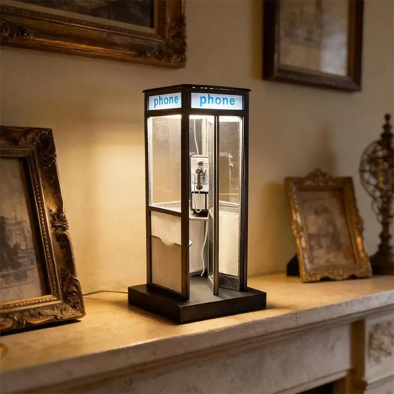 Retro British Phone Booth Table Lamp – Vintage LED Night Light Decorative Table Lamp Nixie