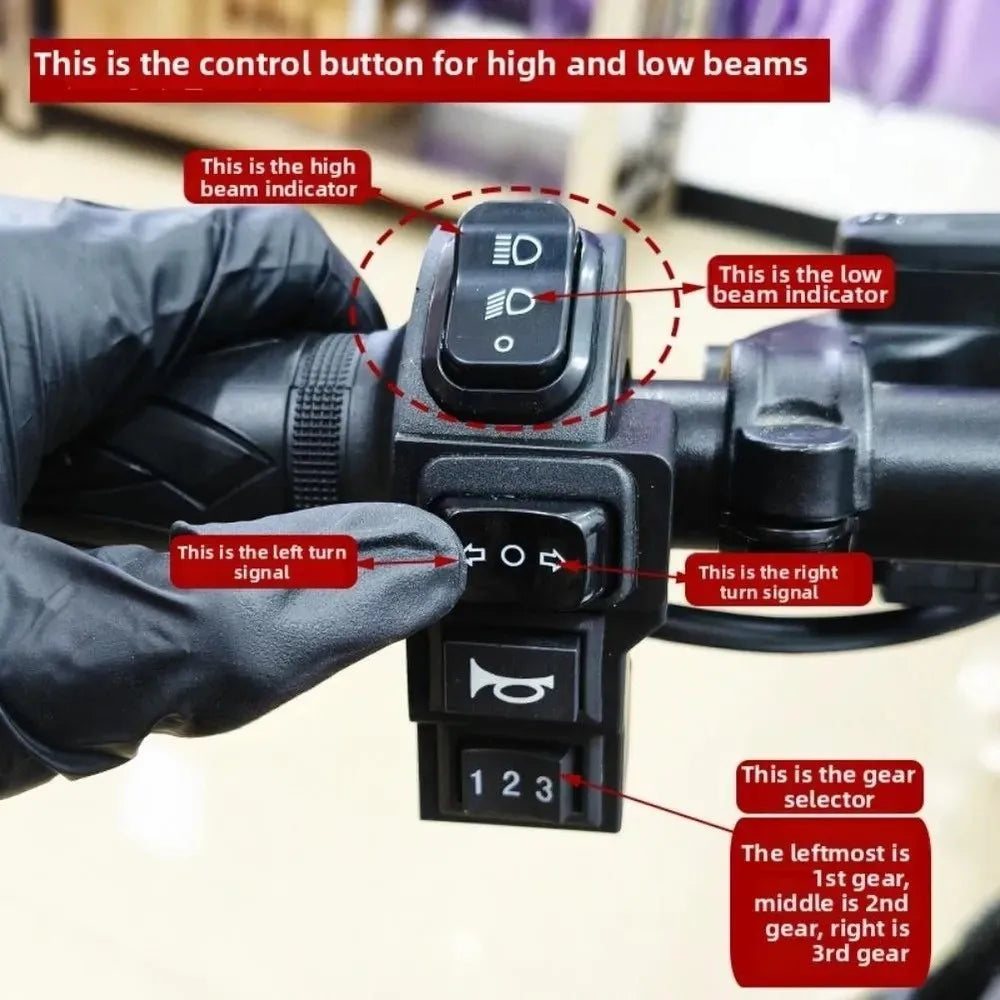 4-in-1 E-Bike Handlebar Switch – Horn, Turn Signal & Headlight Handlebar Control Switch Nixie