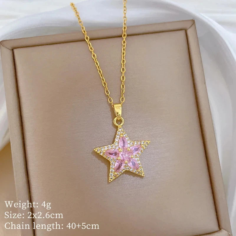 Luxury Pink Star Pendant Choker Necklace – Stainless Steel Pendant Necklace Nixie XL2606-790