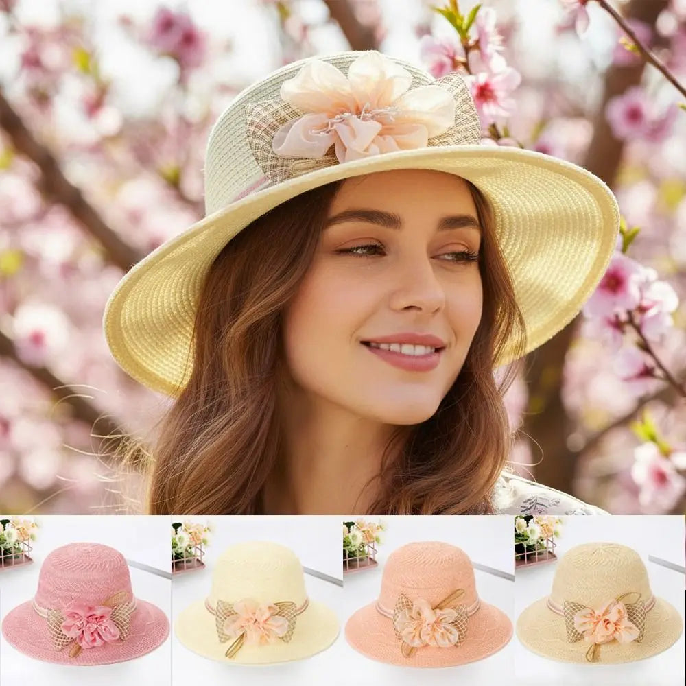 Women's Wide Brim Foldable Straw Sun Hat – Floral Beach Straw Sun Hat Nixie