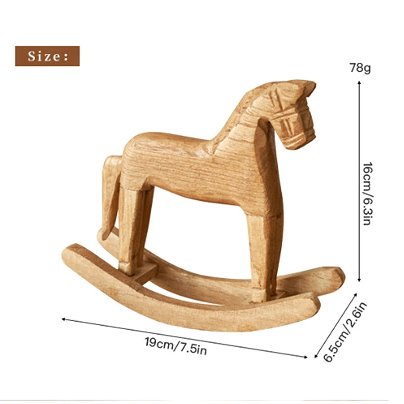 Hand-Carved Wooden Rocking Horse Figurine – Home Décor Gift Decorative Figurine Nixie A