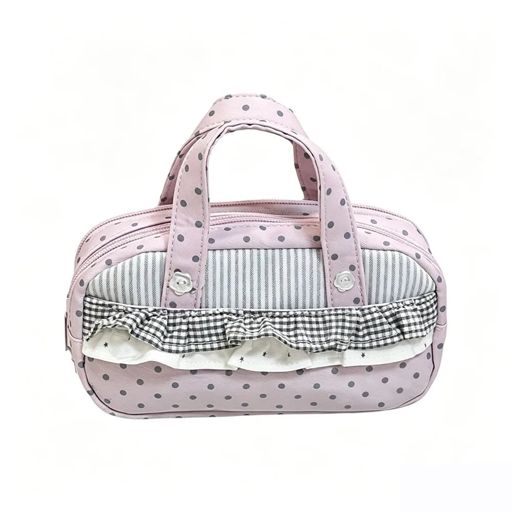 Pink Polka Dot Plaid Pencil Case – Large Capacity Itabag Pouch Pencil Case Nixie Pink