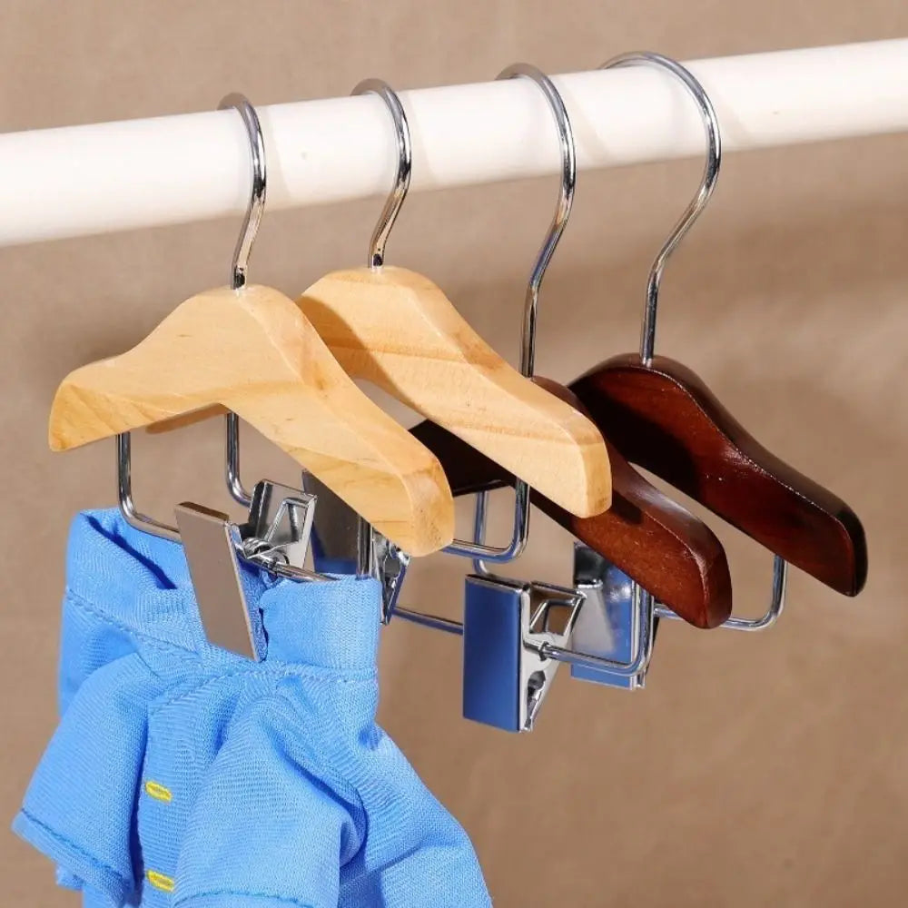 Solid Wood Clip Hanger Anti-Slip Mini Coat & Pants Rack