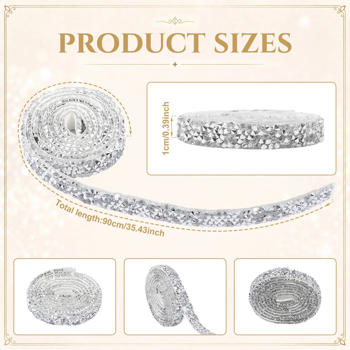 Self-Adhesive Rhinestone Trim Tape – 4 Rolls Crystal DIY Sticker Rhinestone Craft Tape Nixie